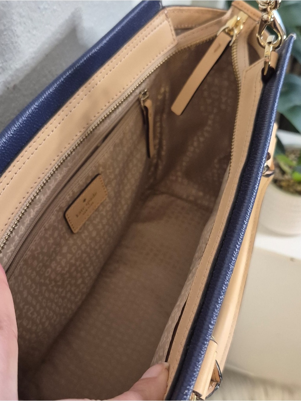 Kate Spade - Navy and White Striped Tote with Tan Trim - Picture 5 of 6